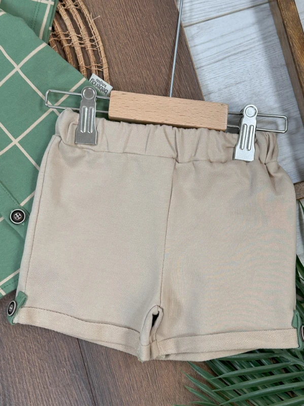 Ekose Desen Önden Düğmeli Yazlık Erkek Bebek Takım