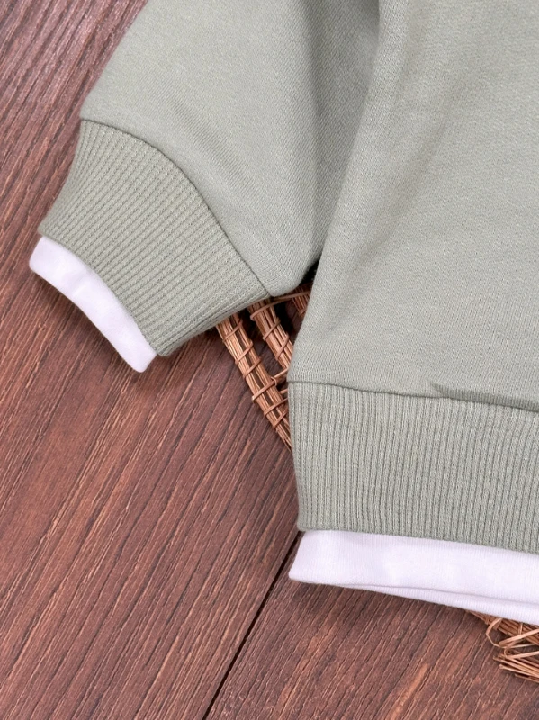 Likralı Kot Pantolon Çift Taraflı Şapka NakışlıSweatshirt 3lü Erkek Bebek/Çocuk Takım