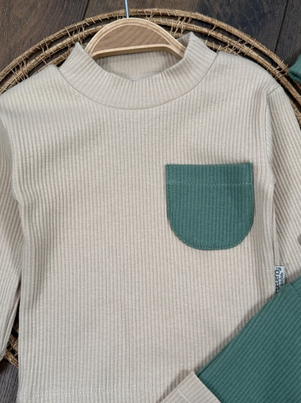 Kaşkorse Esnek Bereli Cep Detaylı 3lü Erkek Bebek Takım