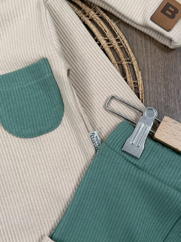 Kaşkorse Esnek Bereli Cep Detaylı 3lü Erkek Bebek Takım