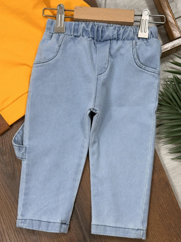 Nakışlı Arma Detaylı Likralı Kot Pantolon Erkek Bebek/Çocuk Takım