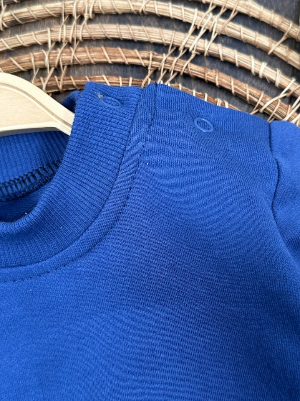 Çizgili Safari Şapkalı Omuzdan Çıtçıtlı Sweatshirt Salopet 3lü Erkek Bebek Takım