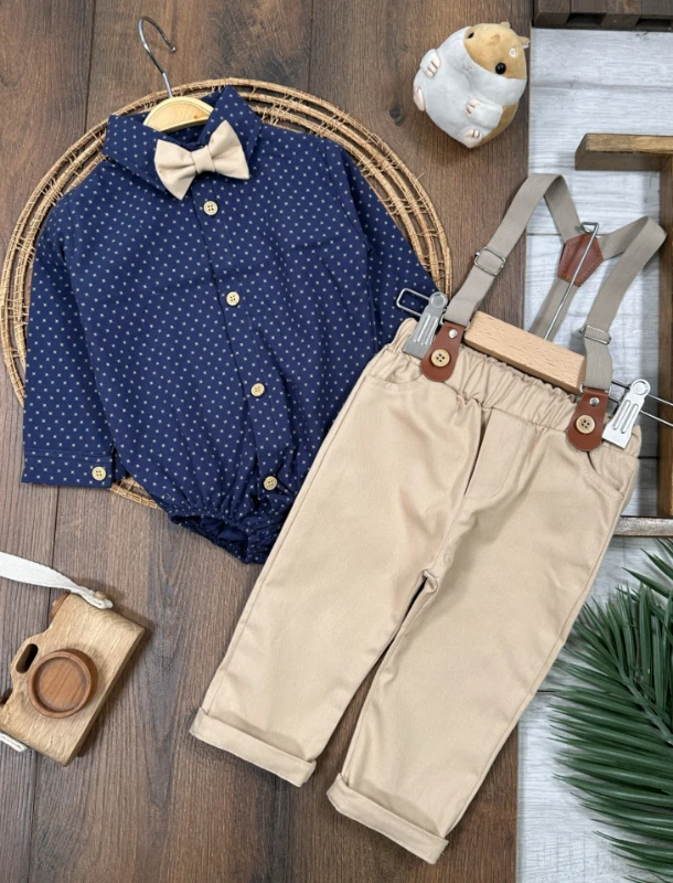 Askı Kemerli Papyonlu Alttan Çıtçıtlı Erkek Bebek Takım