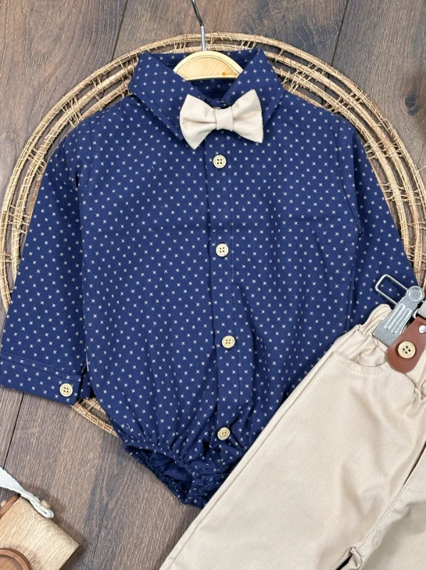 Askı Kemerli Papyonlu Alttan Çıtçıtlı Erkek Bebek Takım