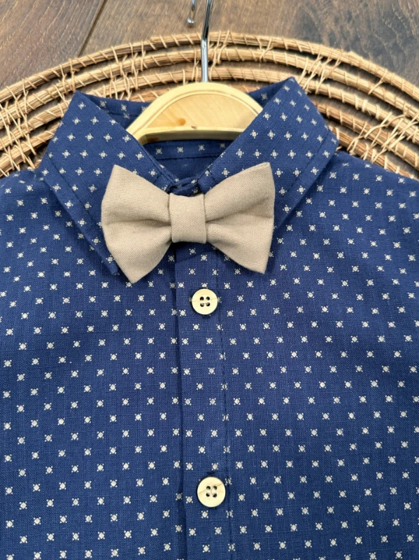 Askı Kemerli Papyonlu Likralı Kot Pantolon Erkek Bebek/Çocuk Takım