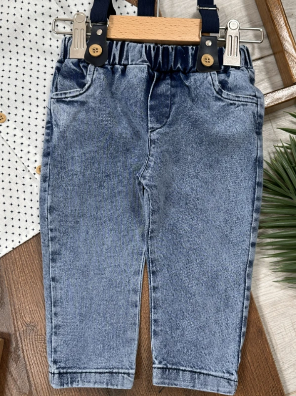 Askı Kemerli Papyonlu Likralı Kot Pantolon Erkek Bebek/Çocuk Takım