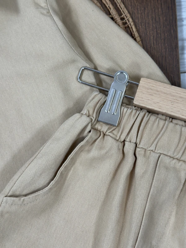 Bohemian Gabardin Şapkalı Geniş Kesim Pantolon Düğmeli Likralı Oversize Mevsimlik 3lü Erkek Bebek/Çocuk Takım - SÜTLÜ KAHVE