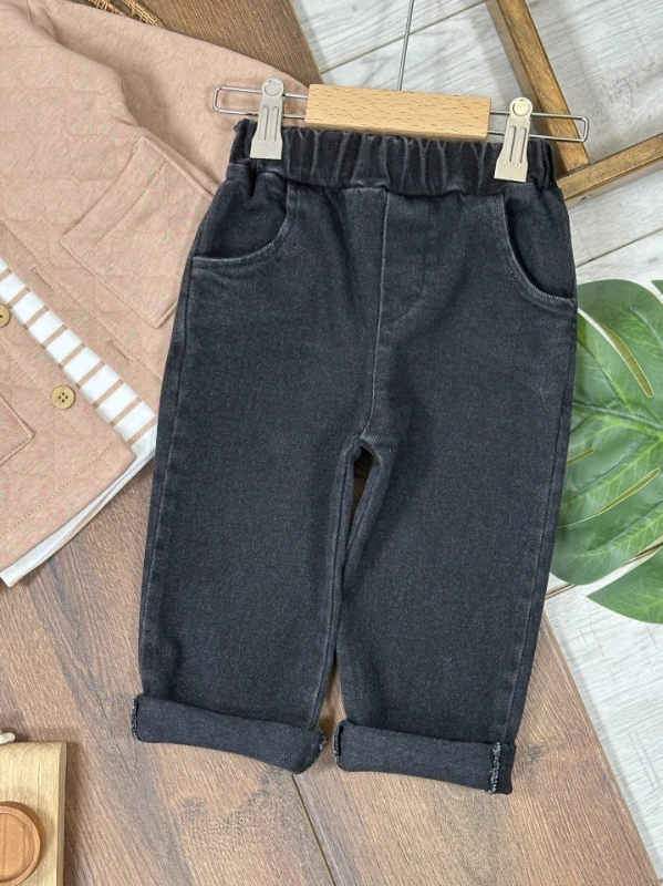 Kapitone Ceket Çizgili Badi Likralı Jean Pantolon 3lü Erkek Bebek/Çocuk Takım - SÜTLÜ KAHVE