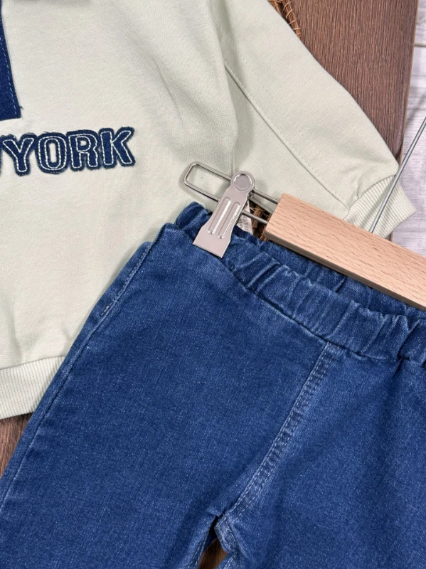 Newyork Polo Yaka Likralı Kot Pantolon Erkek Bebek Takım - HARDAL