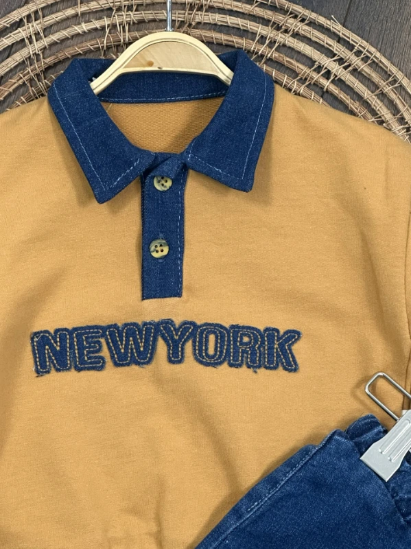 Newyork Polo Yaka Likralı Kot Pantolon Erkek Bebek Takım - HARDAL