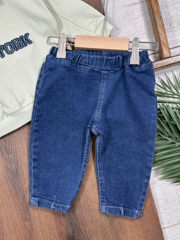 Newyork Polo Yaka Likralı Kot Pantolon Erkek Bebek Takım - HARDAL