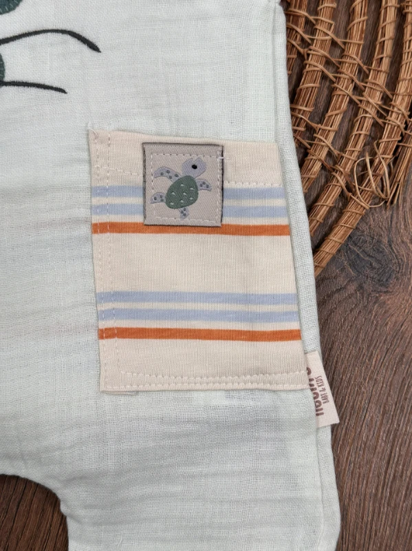 Müslin Salopet Kaplumbağa Nakışlı Omuzdan Çıtçıtlı Badi Yazlık Erkek Bebek Takım - MAVİ