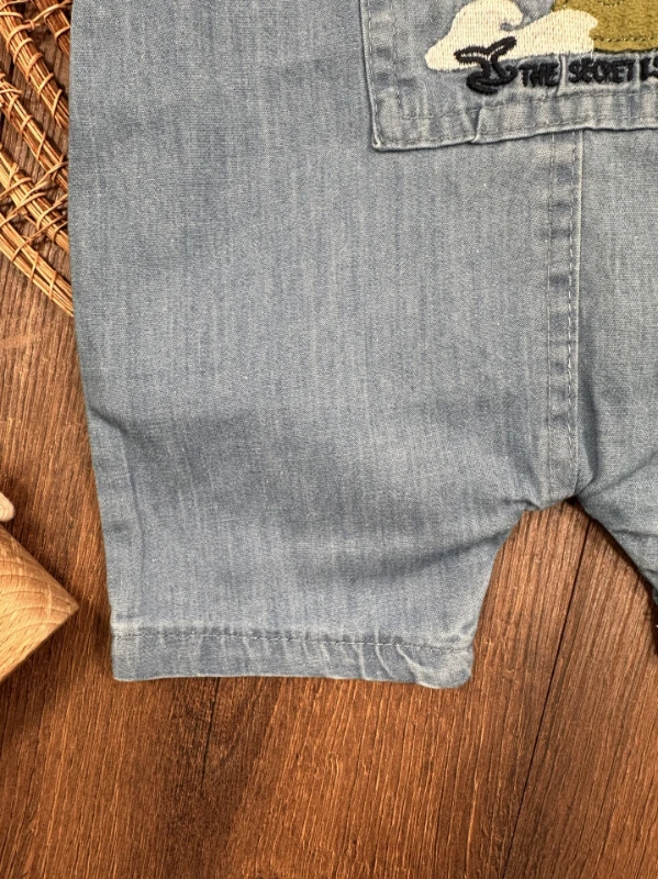 Island Nakışlı Yazlık Kot Salopet Erkek Bebek Takım - HARDAL