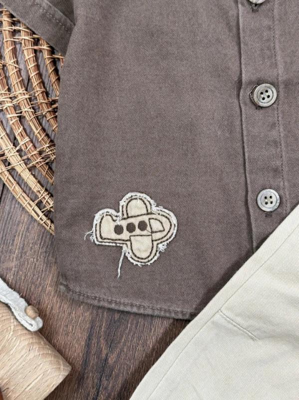 Tayyare Nakışlı Keten Önden Düğmeli Yazlık Erkek Bebek Takım - YEŞİL