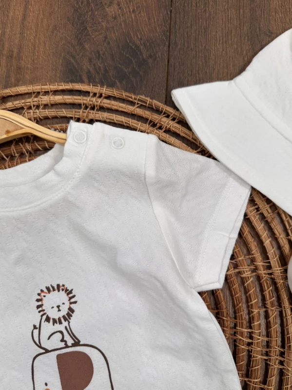 SafariBaskılı Şapkalı Omuzdan Çıtçıtlı Yazlık Erkek Bebek Takım - MAVİ