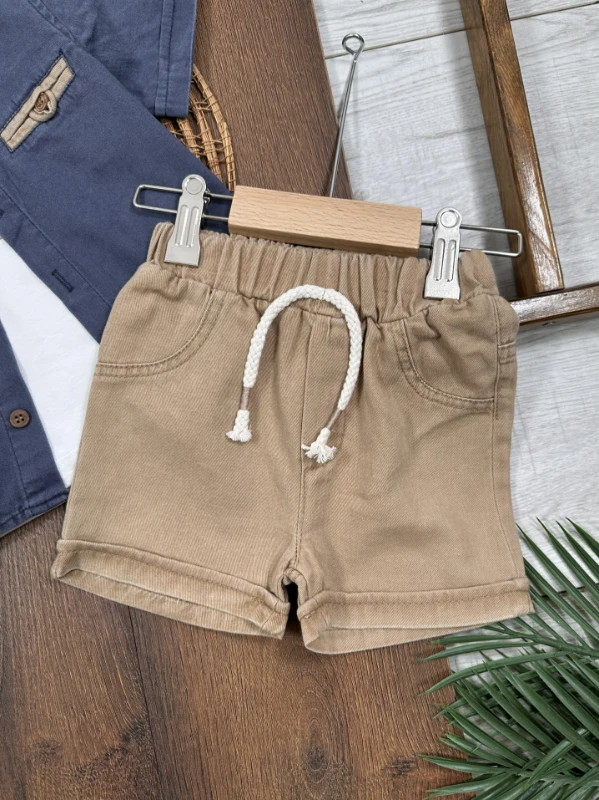 Keten Gömlek Önden Düğmeli Badili Şortlu Yazlık 3lü Erkek Bebek Takım - LACİVERT