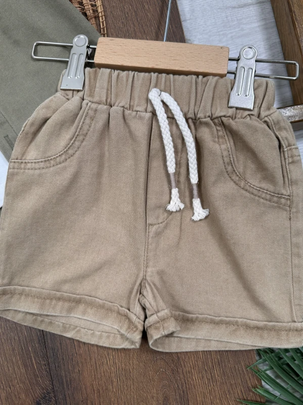 Keten Gömlek Önden Düğmeli Badili Şortlu Yazlık 3lü Erkek Bebek Takım - LACİVERT