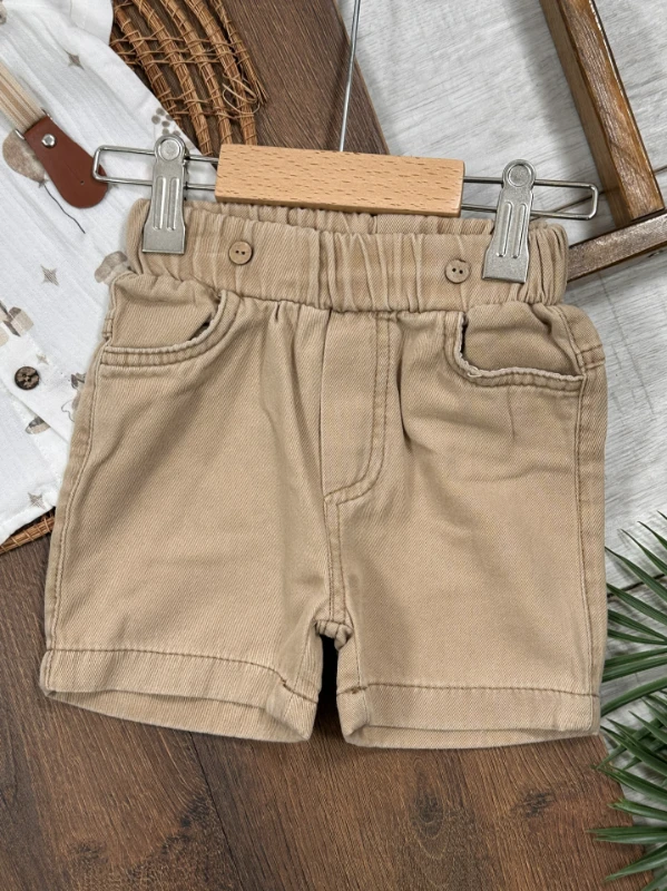 Askı Kemerli Papyonlu Müslin Gömlek Keten Şort Yazlık Erkek Bebek Takım - KAHVE