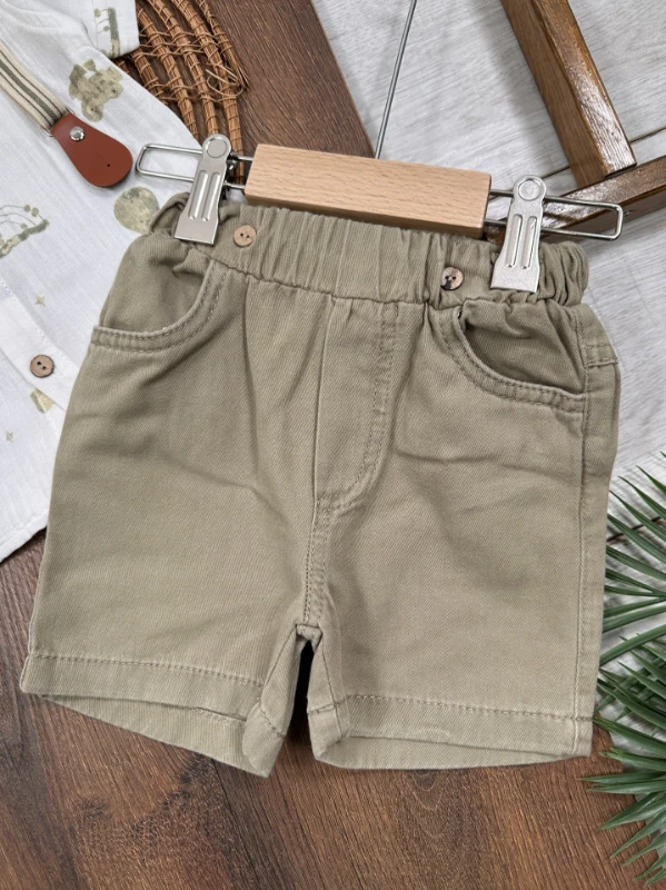 Askı Kemerli Papyonlu Müslin Gömlek Keten Şort Yazlık Erkek Bebek Takım - KAHVE