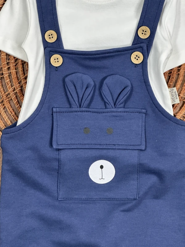 Patikli Safari Şapkalı Kulaklı Ayıcık Baskılı Badili Yazlık 4lü Salopet Erkek Bebek Takım - YEŞİL