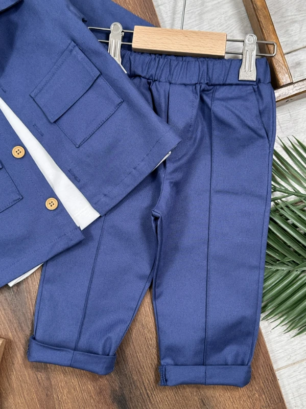 Gabardin Safari Ceket Badili Likralı Mevsimlik 3lü Erkek Bebek ve Çocuk Takım  - YEŞİL