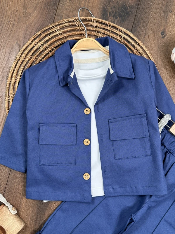 Gabardin Safari Ceket Badili Likralı Mevsimlik 3lü Erkek Bebek ve Çocuk Takım  - YEŞİL