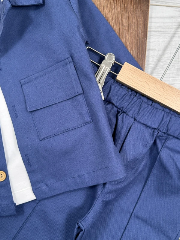 Gabardin Safari Ceket Badili Likralı Mevsimlik 3lü Erkek Bebek ve Çocuk Takım  - YEŞİL