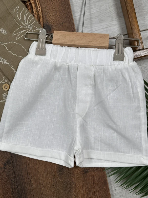 Müslin Hawaii Çiçek Baskılı Safari Şapkalı Düğmeli Şortlu Yazlık Erkek Bebek/Çocuk Takım - KİREMİT