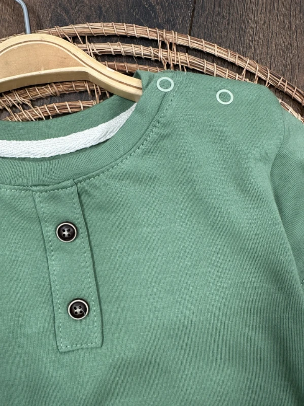 Çizgili Düğme Detaylı Omuzdan Çıtçıtlı Yazlık Erkek Bebek Takım - LACİVERT