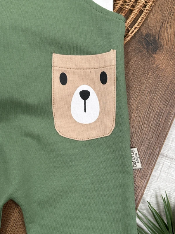 Salopet Aycık Pati Baskılı Safari Şapkalı Omuzdan Çıtçıtlı Badi Yazlık Erkek Bebek Takım - YEŞİL