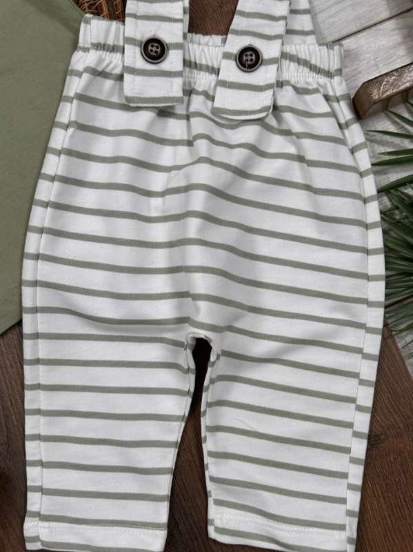 Salopet Çizgili Omuzdan Çıtçıtlı Yazlık Erkek Bebek Takım - KAHVE