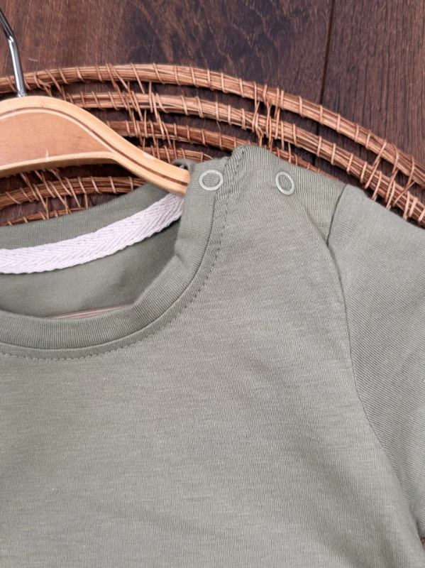 Salopet Çizgili Omuzdan Çıtçıtlı Yazlık Erkek Bebek Takım - KAHVE