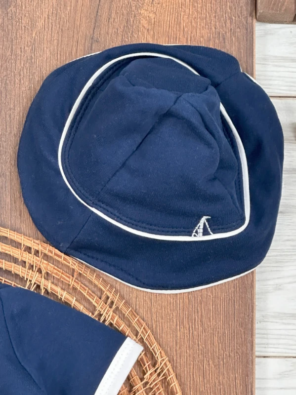 Yelken Nakışlı Şapkalı Çıtçıtlı Yazlık Erkek Bebek Tulum - LACİVERT