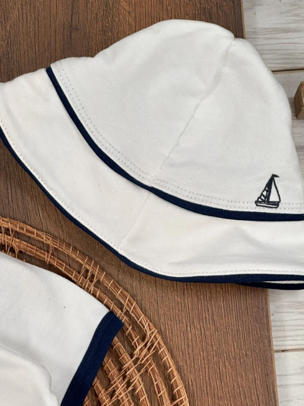 Yelken Nakışlı Şapkalı Çıtçıtlı Yazlık Erkek Bebek Tulum - LACİVERT