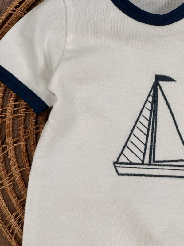 Yelken Nakışlı Şapkalı Çıtçıtlı Yazlık Erkek Bebek Tulum - LACİVERT