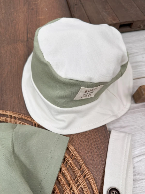 Çizgili Safari Şapkalı Omuzdan Çıtçıtlı Badi Yazlık Erkek Bebek Salopet Takım - LACİVERT