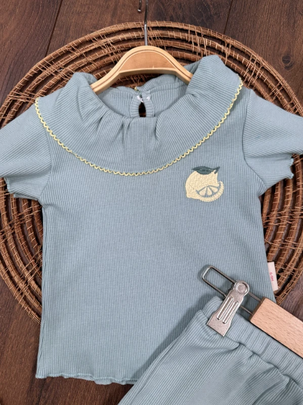 Meyveler Nakışlı Esnek Kaşkorse Yazlık Kız Bebek Takım - MÜRDÜM