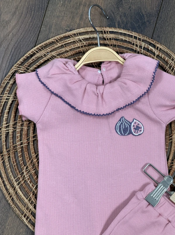 Meyveler Nakışlı Esnek Kaşkorse Yazlık Kız Bebek Takım - MÜRDÜM