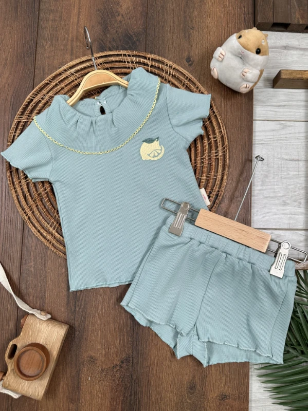 Meyveler Nakışlı Esnek Kaşkorse Yazlık Kız Bebek Takım - MÜRDÜM