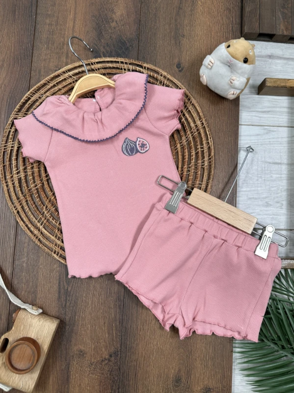 Meyveler Nakışlı Esnek Kaşkorse Yazlık Kız Bebek Takım - MÜRDÜM