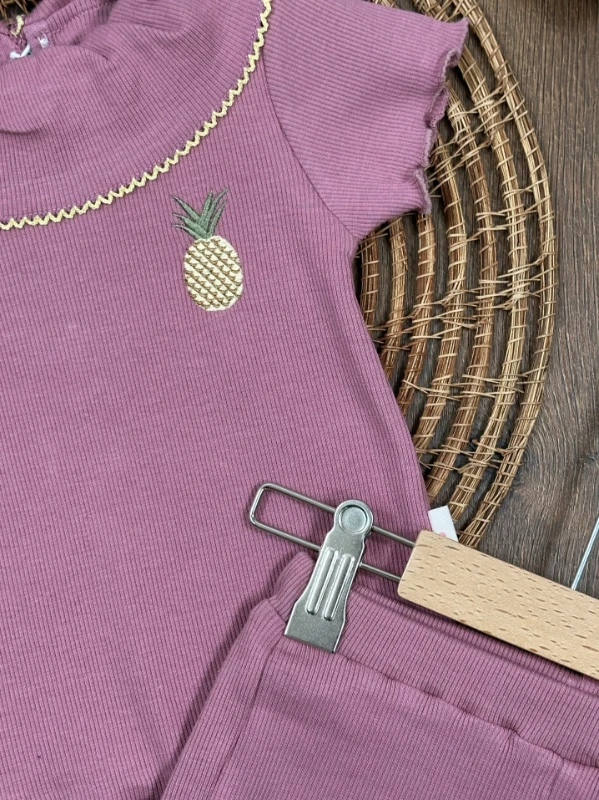 Meyveler Nakışlı Esnek Kaşkorse Yazlık Kız Bebek Takım - MÜRDÜM