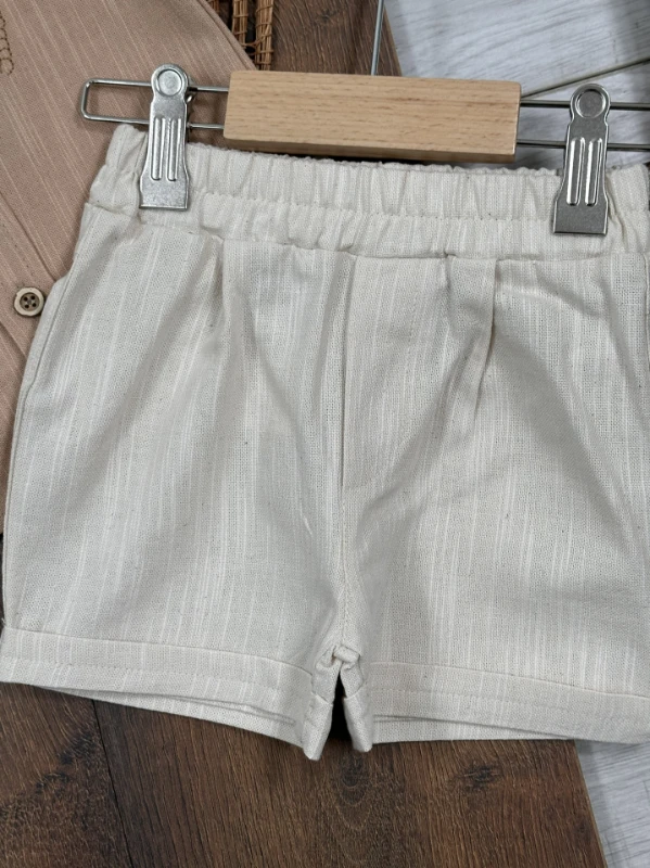 Palmiye Nakışlı Önden Düğmeli Yazlık Erkek Bebek Takım - YEŞİL