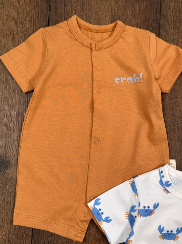 Yengeç Baskılı Çıtçıtlı Yazlık 3lü Yenidoğan Erkek Bebek Tulum Set - KARIŞIK