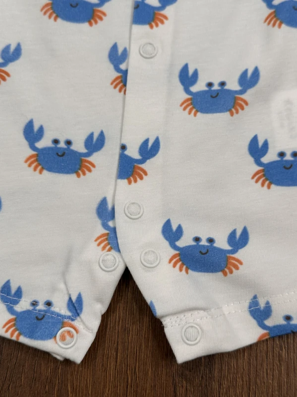 Yengeç Baskılı Çıtçıtlı Yazlık 3lü Yenidoğan Erkek Bebek Tulum Set - KARIŞIK