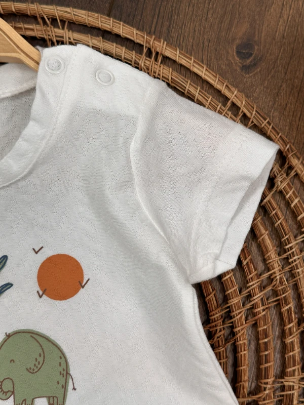 Safari Baskılı Alttan Çıtçıtlı Yazlık Erkek Bebek Tulum - MAVİ