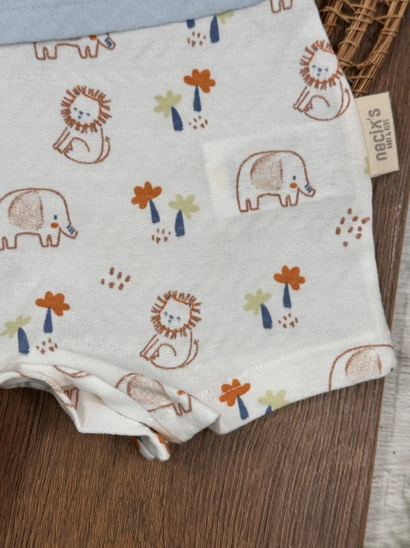 Safari Baskılı Alttan Çıtçıtlı Yazlık Erkek Bebek Tulum - MAVİ