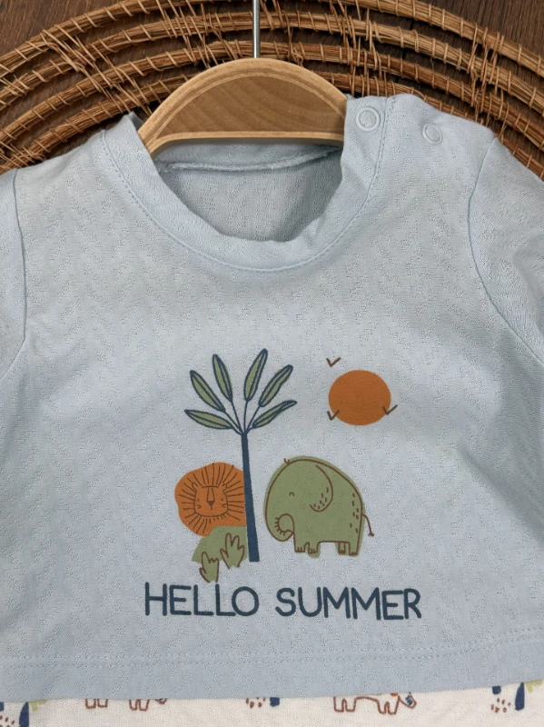 Safari Baskılı Alttan Çıtçıtlı Yazlık Erkek Bebek Tulum - MAVİ