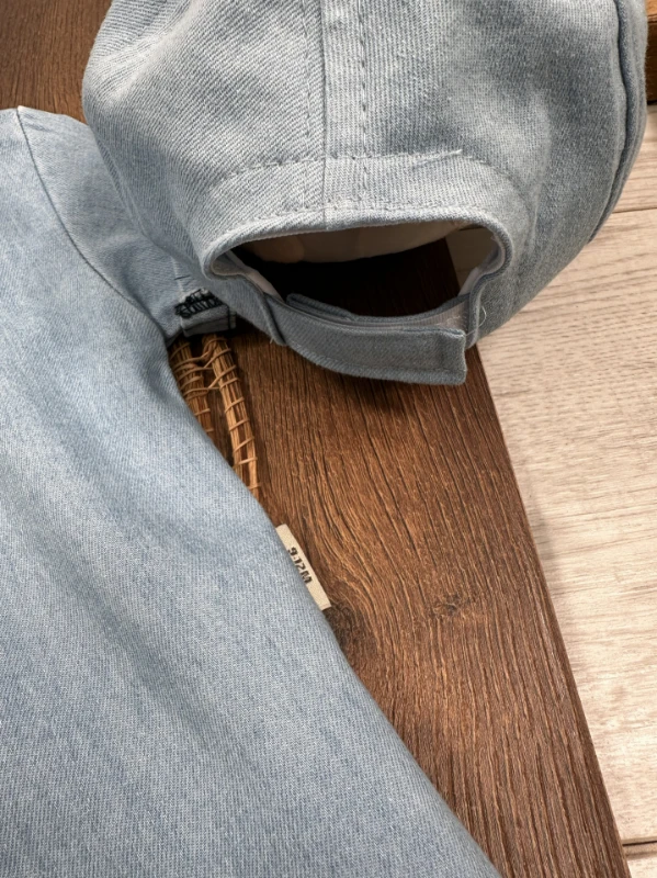 Şapkalı Ayıcık Desenli Atlet Badili Likralı Kot 4lü Yazlık Erkek Bebek Takım - İNDİGO