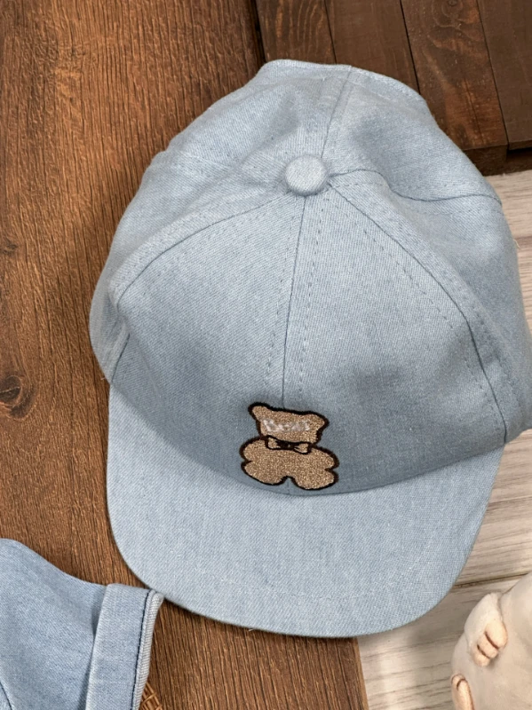 Şapkalı Ayıcık Desenli Atlet Badili Likralı Kot 4lü Yazlık Erkek Bebek Takım - İNDİGO