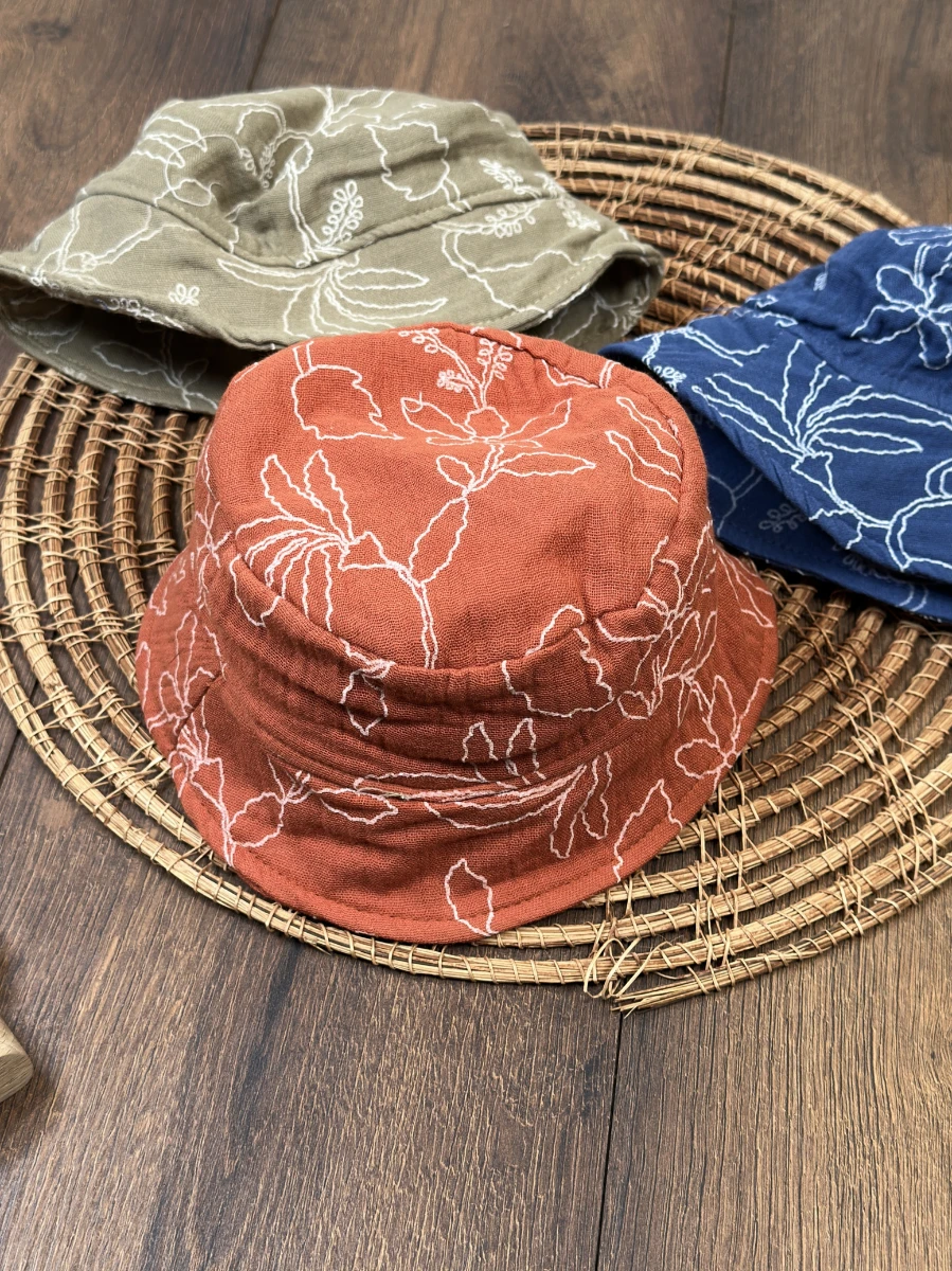 Müslin Hawaii Çiçek Baskılı Safari 3lü set Unisex (Kız-Erkek) Bebek Şapkası - KARIŞIK